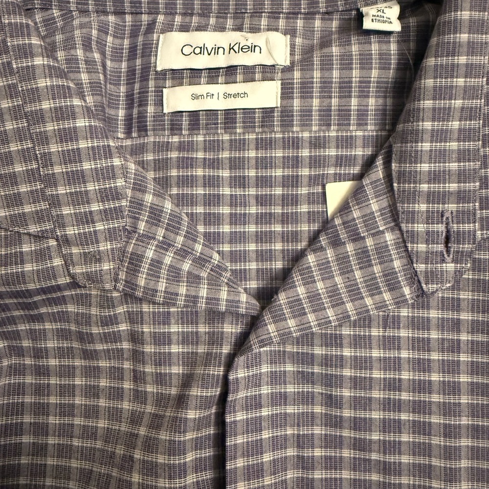 Calvin Klein Men's Purple and White Checkered Shirt - Picture 4 of 4